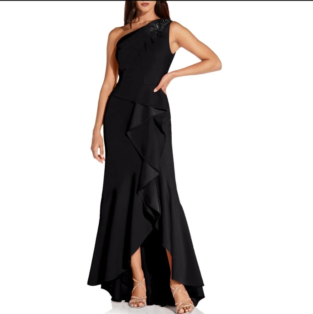 NWT Adrianna Papell Petites Ruffled Maxi Evening Dress, US 16P